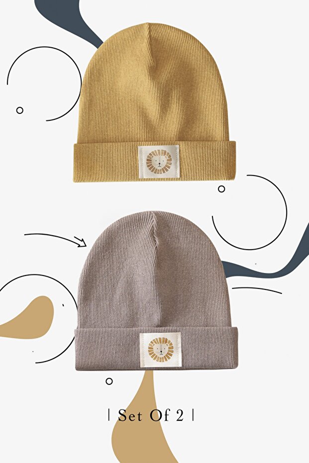 Rib Beanie Mustard-stone 2-pack