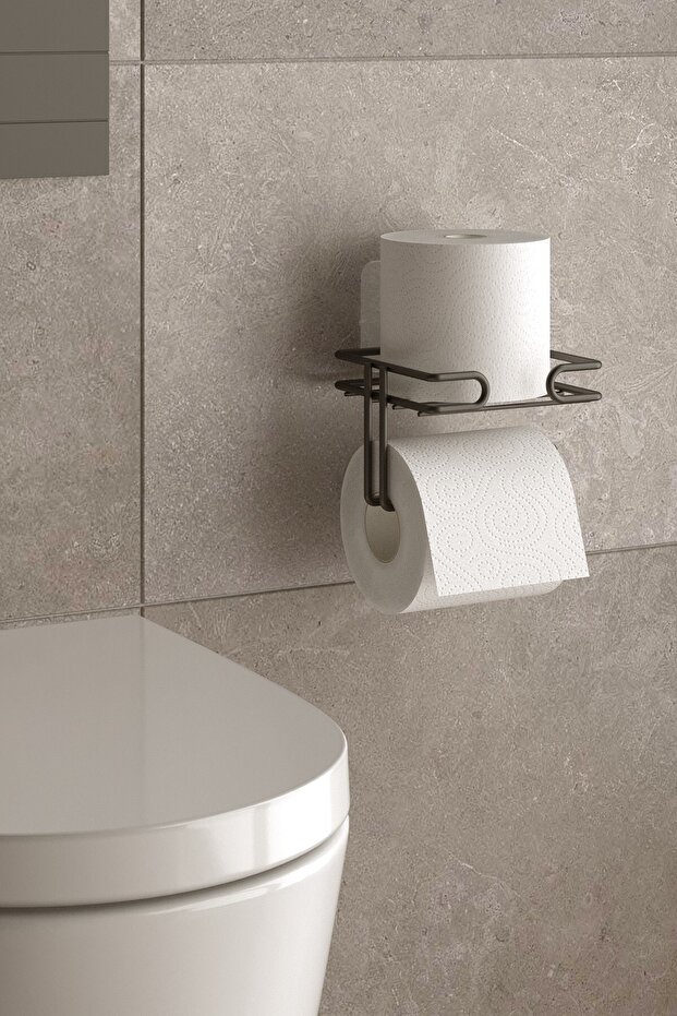 Teknotel Adhesive Refillable Toilet Paper Holder Wc Paper Hanger Matte Black St175