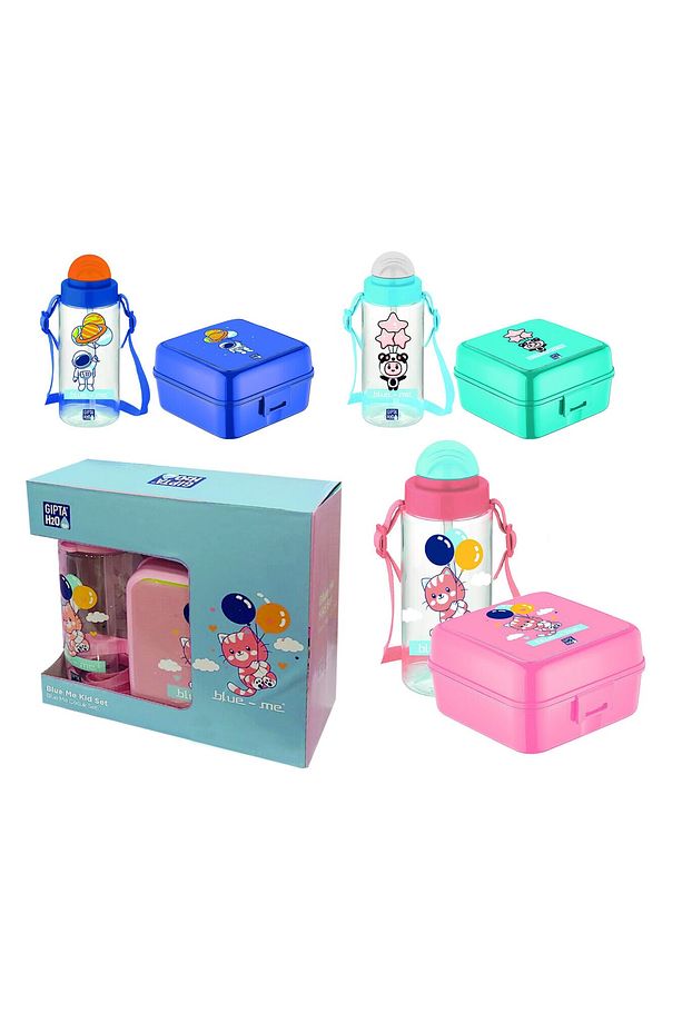 Blue-me Tritan Pipetli Matara Desenli Beslenme Kabı Set (karışık Renk 1 Adet) K7506 - 1
