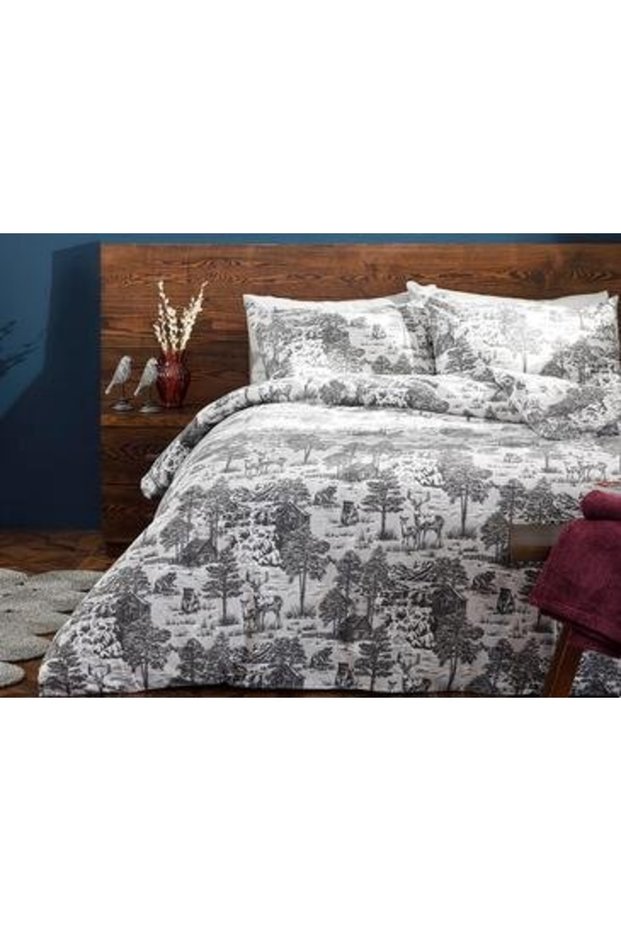 Winter Forest Flannel Double Duvet Cover Set 200x220 Cm Gray
