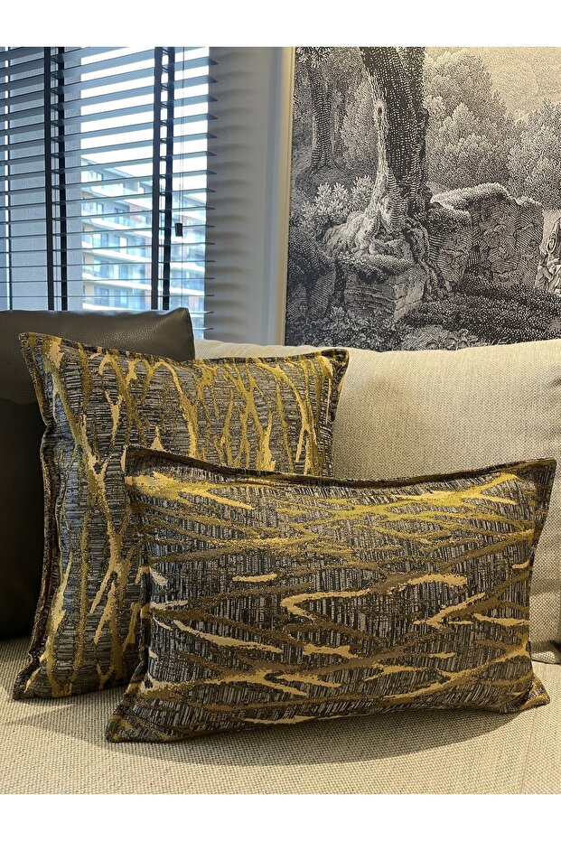 Oil Green Throw Pillow Case with Gold Yellow Detail