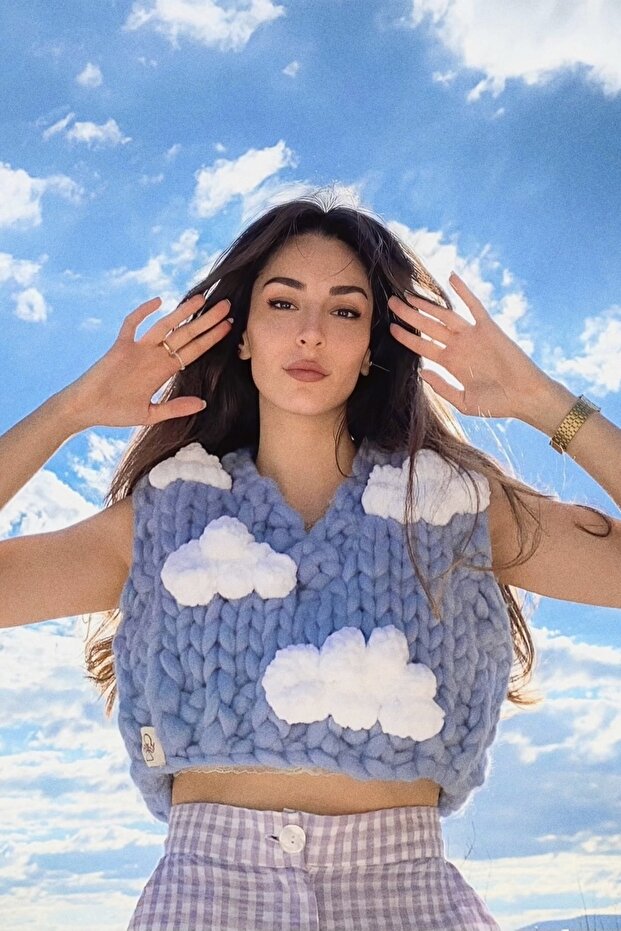 Cloud El Örgüsü Crop Süveter - 1