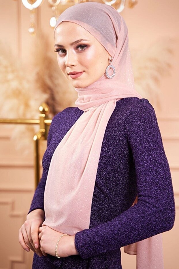 Simli Pudra Abiye Şal - 1
