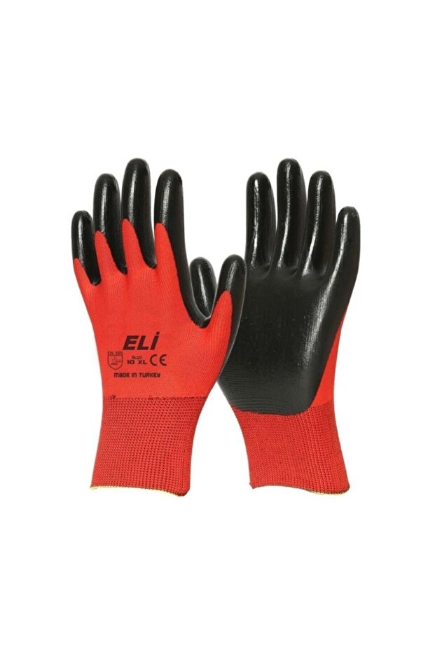 قفازات العمل Eli Nitrile 007 رقم: 10 Xl 50 قطعة أحمر-أسود