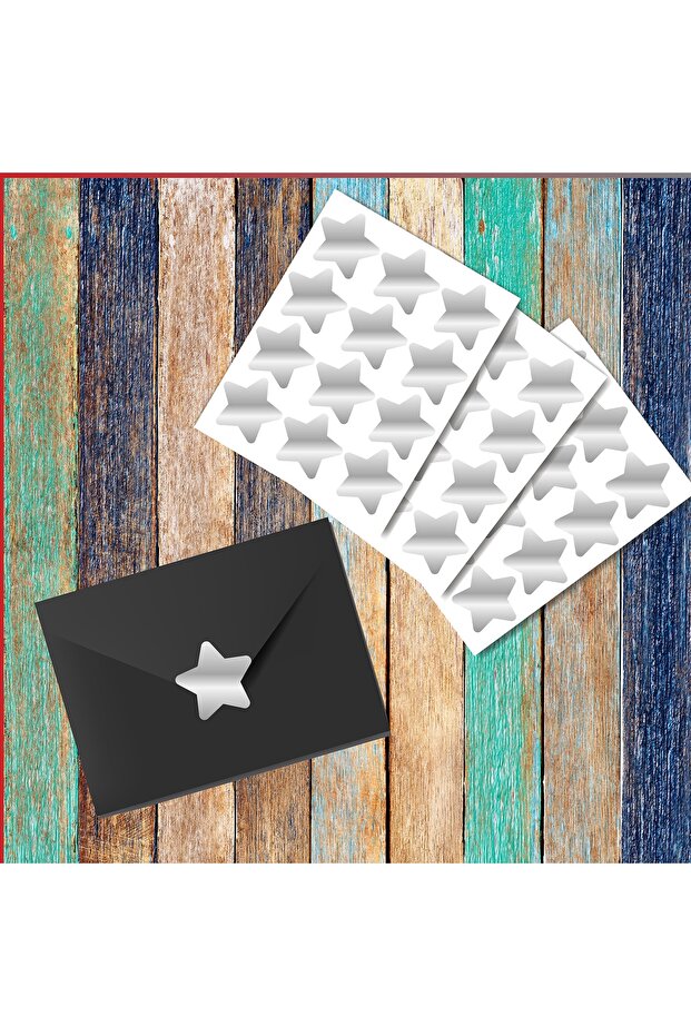 Adhesive Star Shaped Silver Sticker Label Gift Packaging Party Favors 24 Pieces 3x2,5 Cm