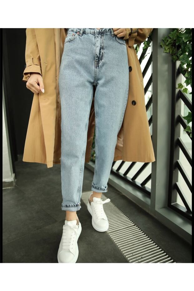 Laminta Mom Snow Wash High Waist Jeans / Lycra Ky8090