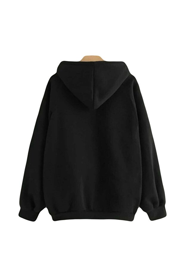 Siyah-gri Oversize Kapüşonlu Swetshirt - 3