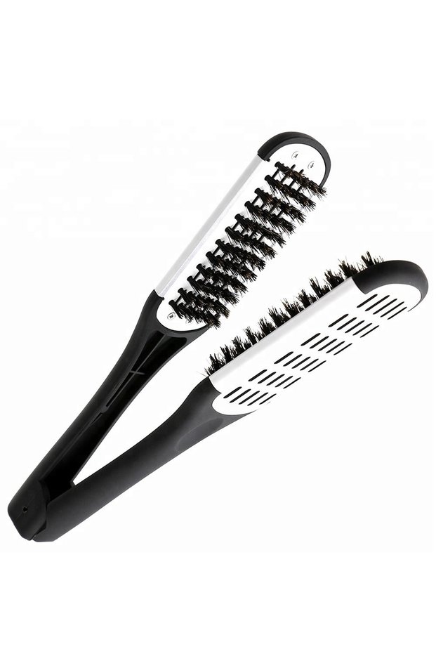 Lom1022 Double Brush Thermal Hair Straightening V Style Blow Dry Brush Korean Ceramic Ionic Prof - White