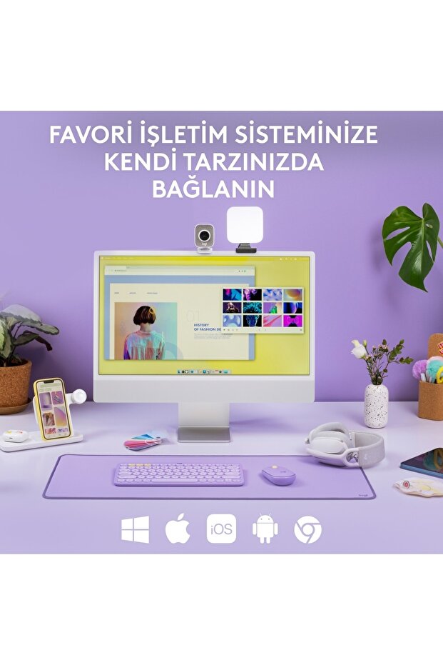 K380 Kompakt Kablosuz Bluetooth Türkçe Q Klavye - Lila - KL-169 - 5