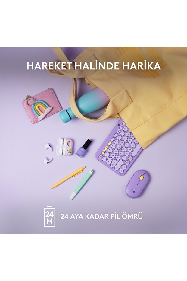 K380 Kompakt Kablosuz Bluetooth Türkçe Q Klavye - Lila - KL-169 - 6