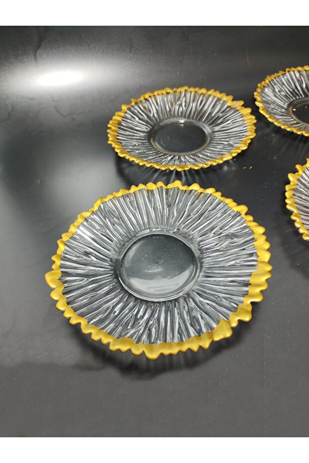 Set of 6 Trendy Special Design Crystal Gilded Glass Tea Plate - Plate Only