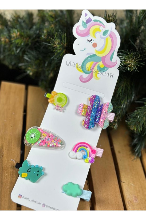 New Fashion Trend Baby Kids Snap Clip Buckle Set of 6 Sequined Rainbow Lollipop Ice Cream