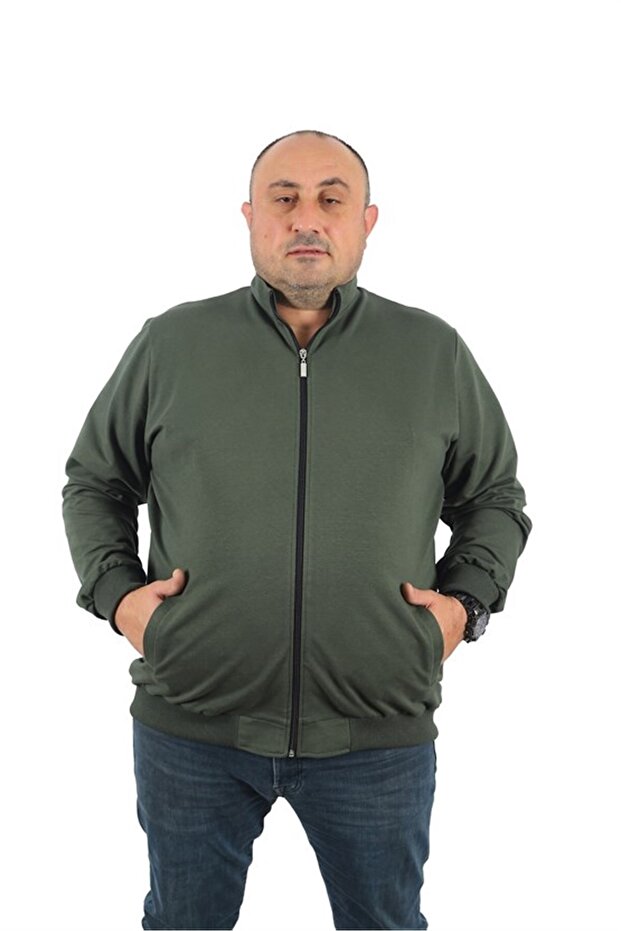 سويت شيرت أساسي موسمي بسحاب مقاس كبير 22750 كاكي