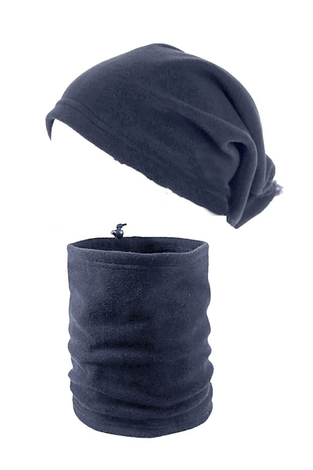 Unisex 2-Piece Smoked Women's Men's Winter Thermal Fleece Stringed Beret Hat with Neck Collar Scarf Beret