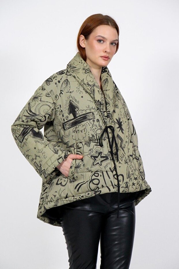 Karma Baskılı Elyaflı Mont - 1