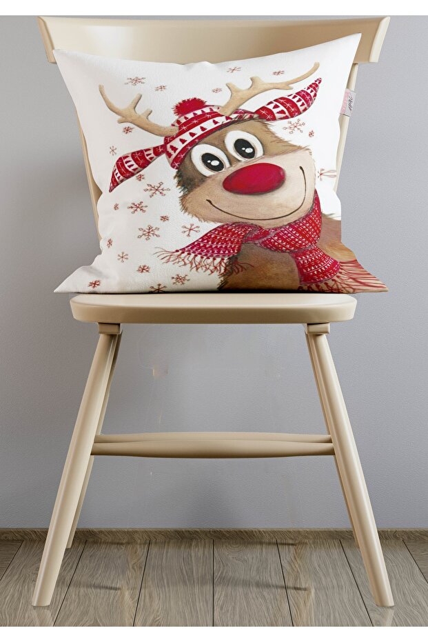 New Year's Deer Throw Pillow Cover, Christmas Deer Throw Pillow Cover, Deer Patterned Throw Pillow Cover, Christmas Gift