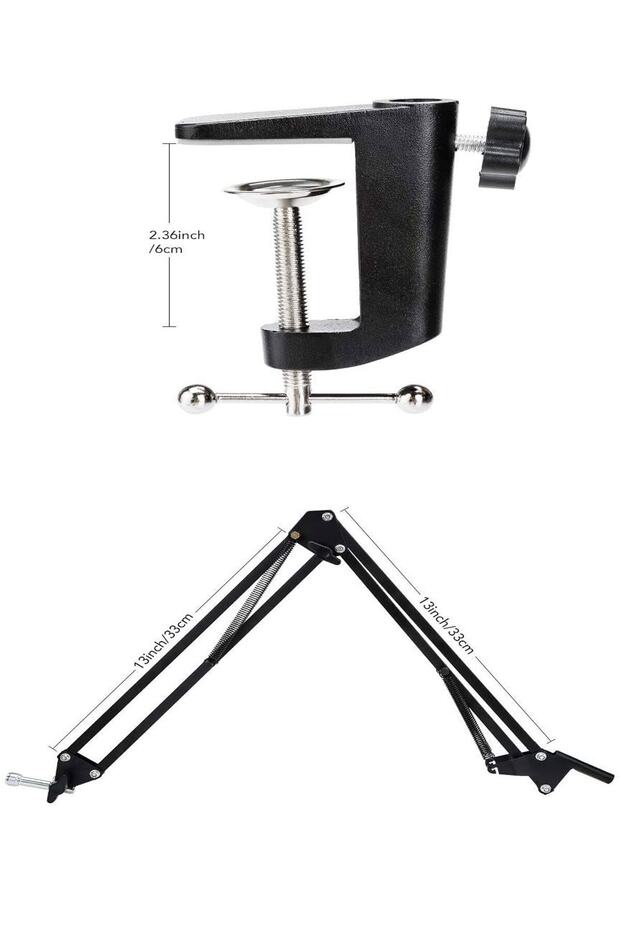 Mikrofon Standı Süspansiyonlu + Pop Filter 3'lü Set Telefon Tutucu Masa Standı 110 cm Ses Kayıt - 6