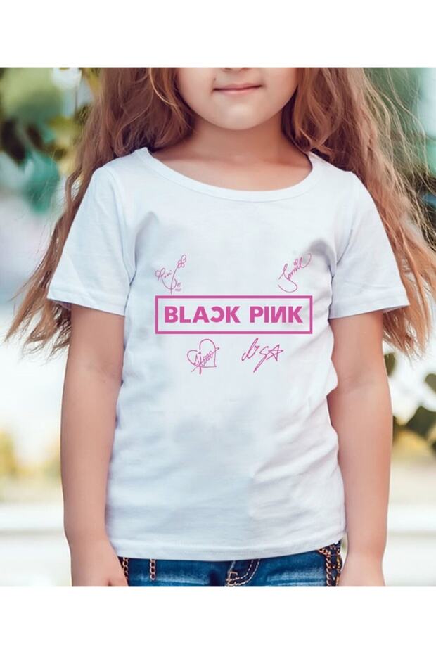 Unisex Kids White Blackpink Signature Printed T-shirt