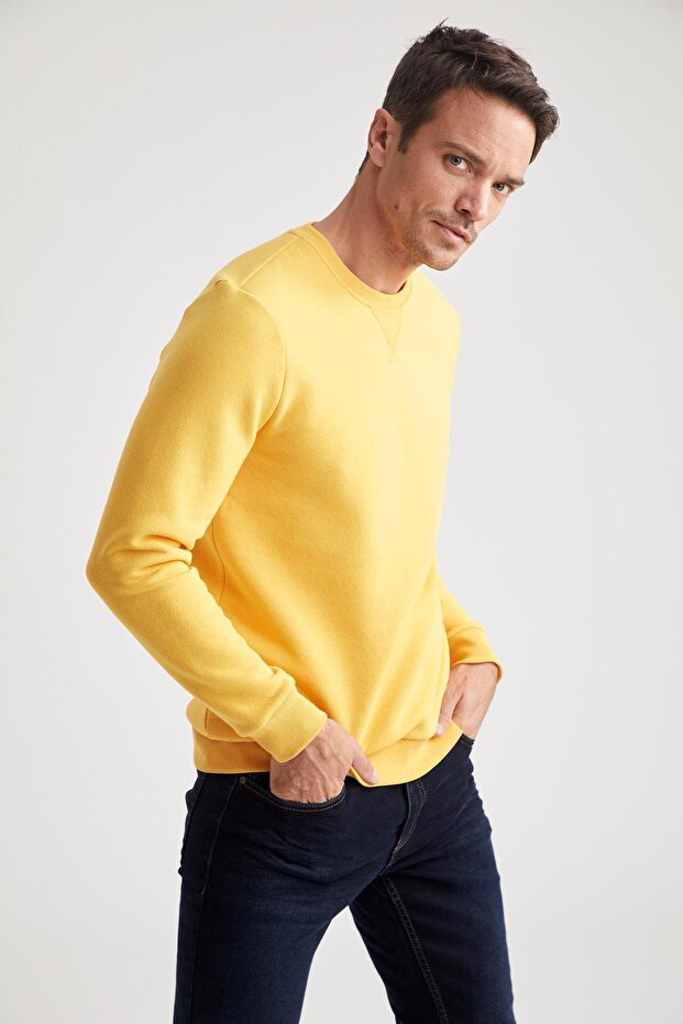 Regular Fit Bisiklet Yaka Basic Pamuklu Sweatshirt - 5