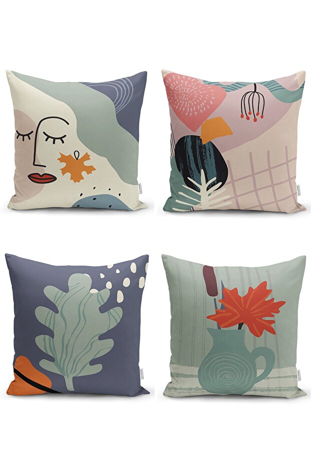 Set of 4 Bohemian Designed Digital Printed Decorative Pillow and Cushion Covers