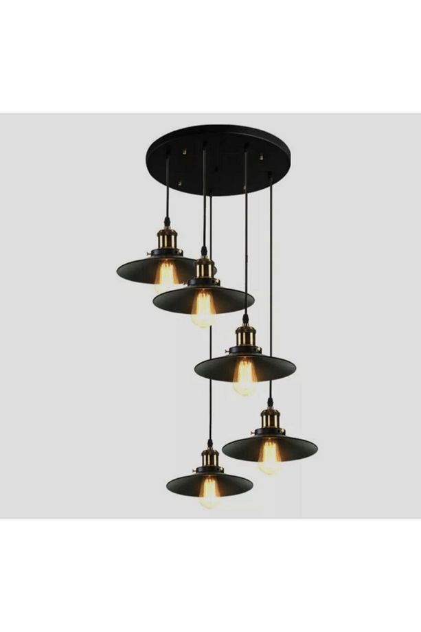 Mylights Beşli Sarkıt Retro Rustik Modern Galeri Boşluğu Yüksek Tavan Avize Gold Ve Siyah - 2