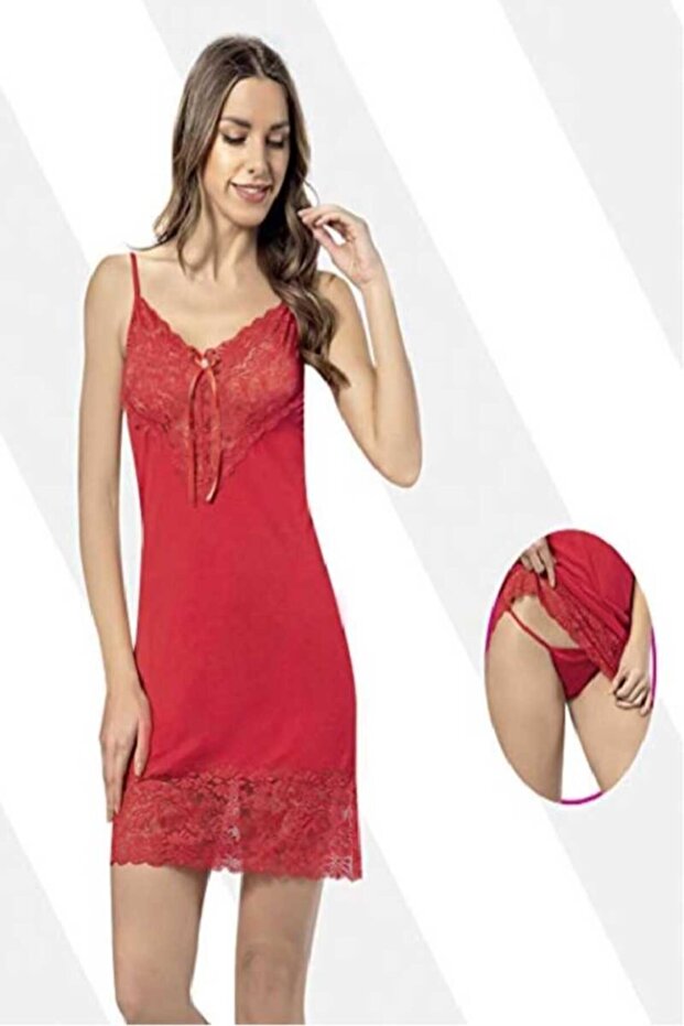 Women's Red Set Lace Bow Nightgown