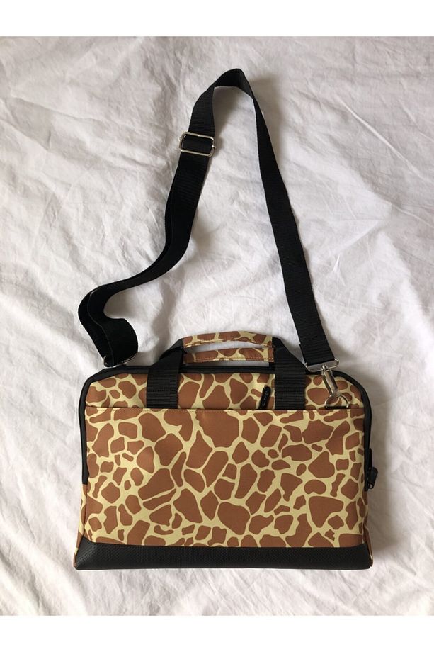 13-14'' inç, Zürafa Desenli, Omuz Askılı ve Çapraz Notebook Laptop Macbook  Evrak Çantası - 3