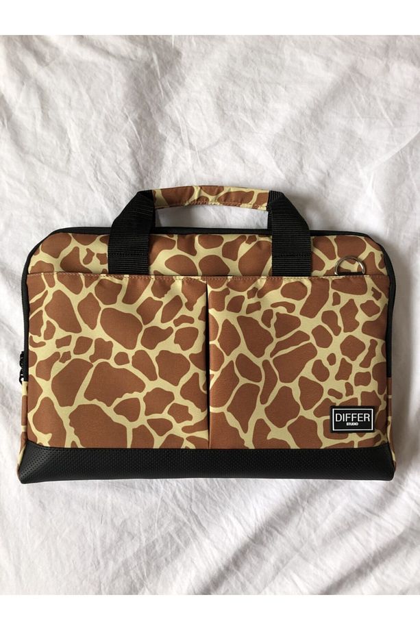 13-14'' inç, Zürafa Desenli, Omuz Askılı ve Çapraz Notebook Laptop Macbook  Evrak Çantası - 6