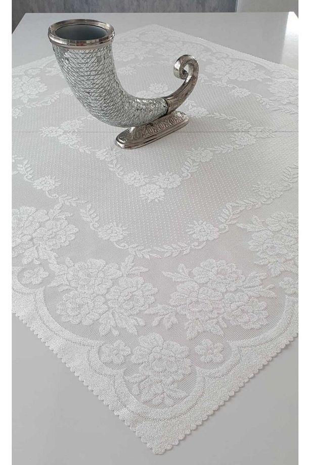 Kdk Örme Tül Gül Demeti Fiskos Örtüsü Krem (100*100) - 2