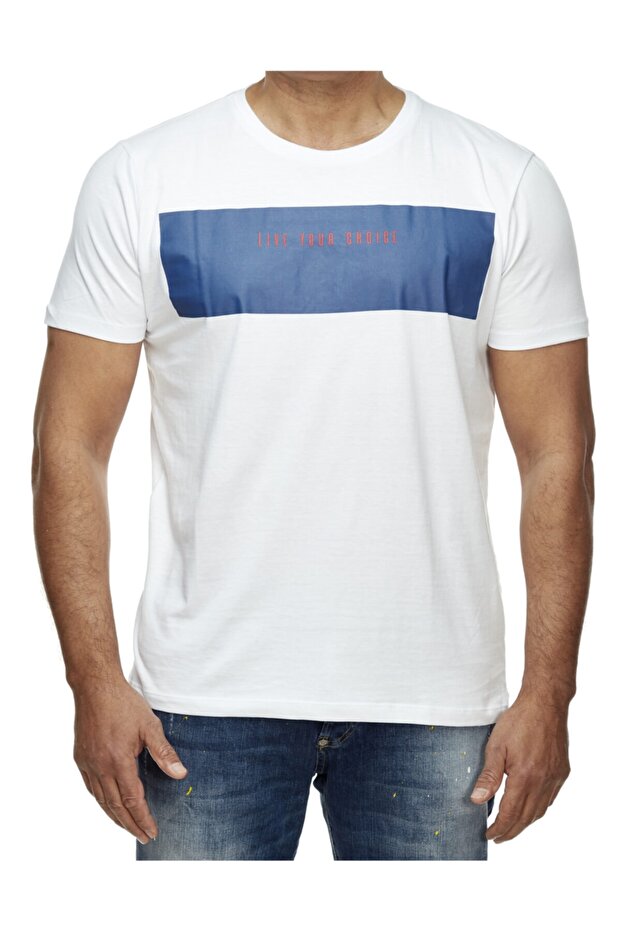Baskili Beyaz T-shirt