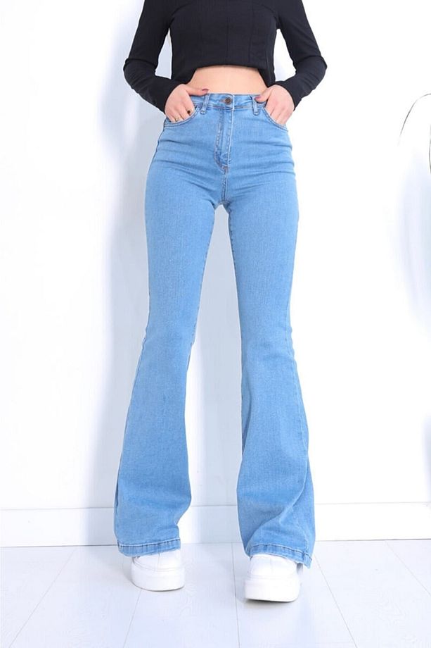 Açık Mavi Yüksek Bel Ispanyol Ispanyol Jeans (TOPARLAYICI) - 1