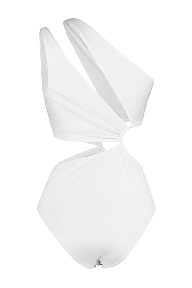 Ekru Tek Omuz Tünelli Cut Out Detaylı Regular Core Mayokini TBESS23MA00206 - 9