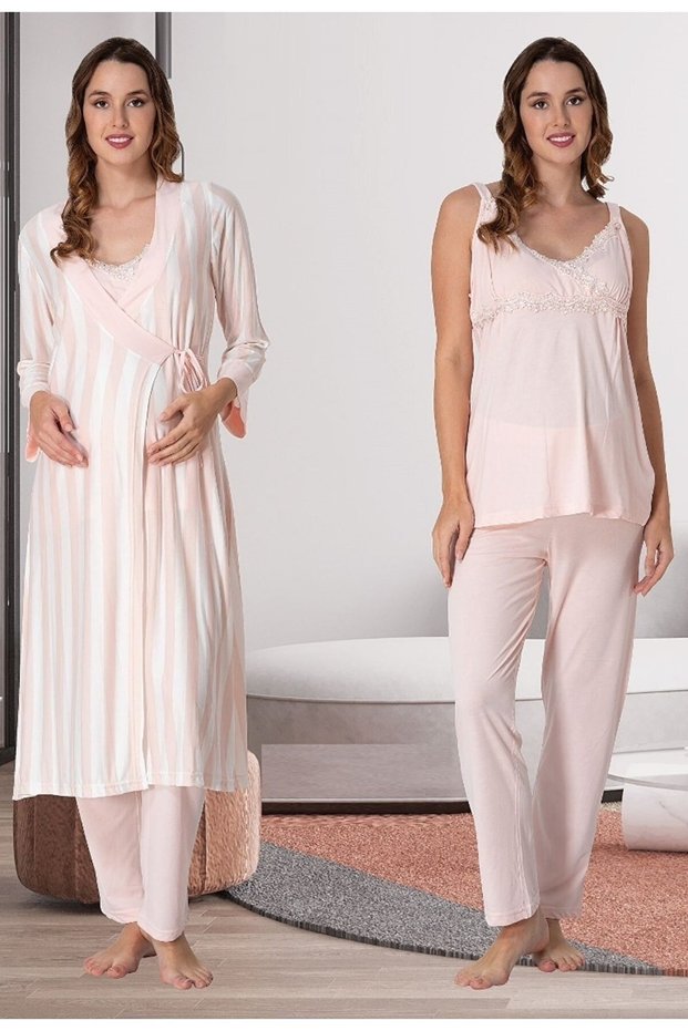 Effortt Women's Maternity Pajama Set with Robe 9034