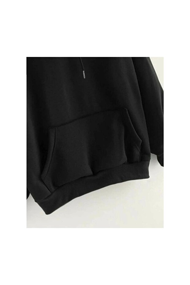 Siyah-gri Oversize Kapüşonlu Swetshirt - 6