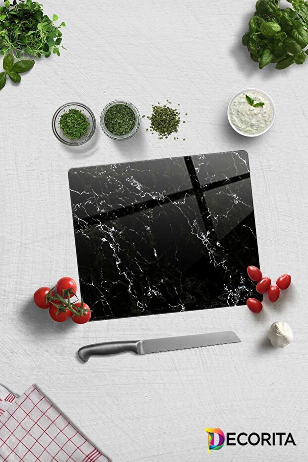 Black Marble Look | Glass Cutting Board - Glass Cutting Board | 29cm X 34cm