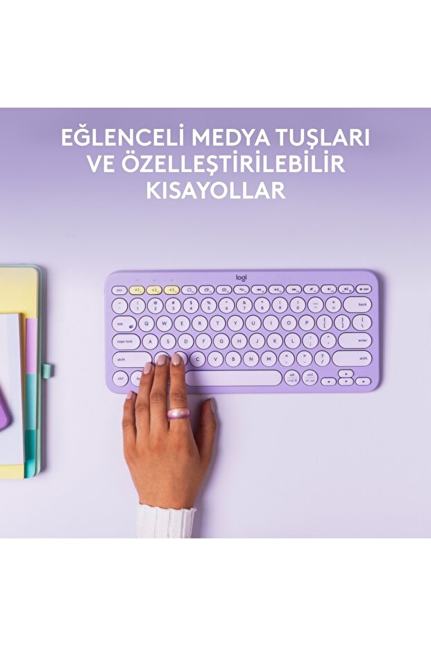 K380 Kompakt Kablosuz Bluetooth Türkçe Q Klavye - Lila - KL-169 - 3