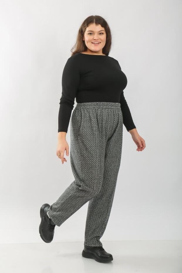 Large Size Winter Elastic Stamp Pants with Pockets - Smoked Lock Pattern