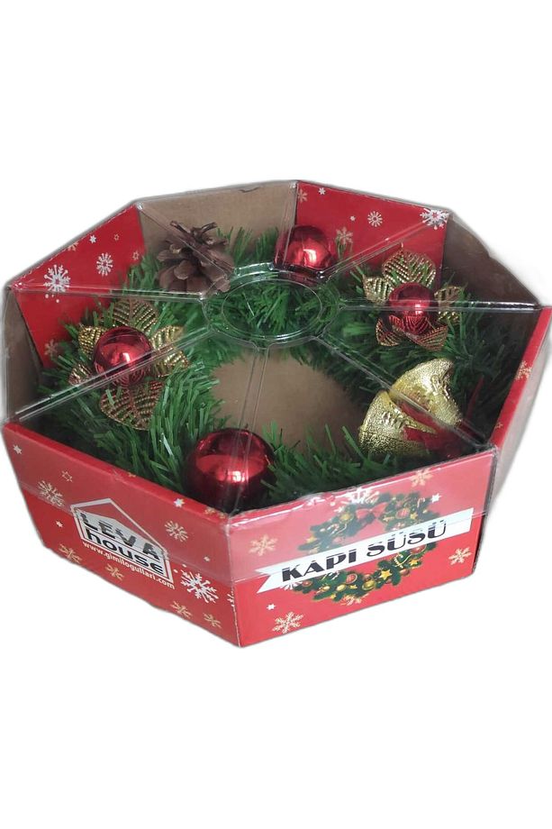 Yılbaşı Kapı Süsü - Kapı Çelengi / Yılbaşı Kozalaklı Çelenk 24 Cm - 4