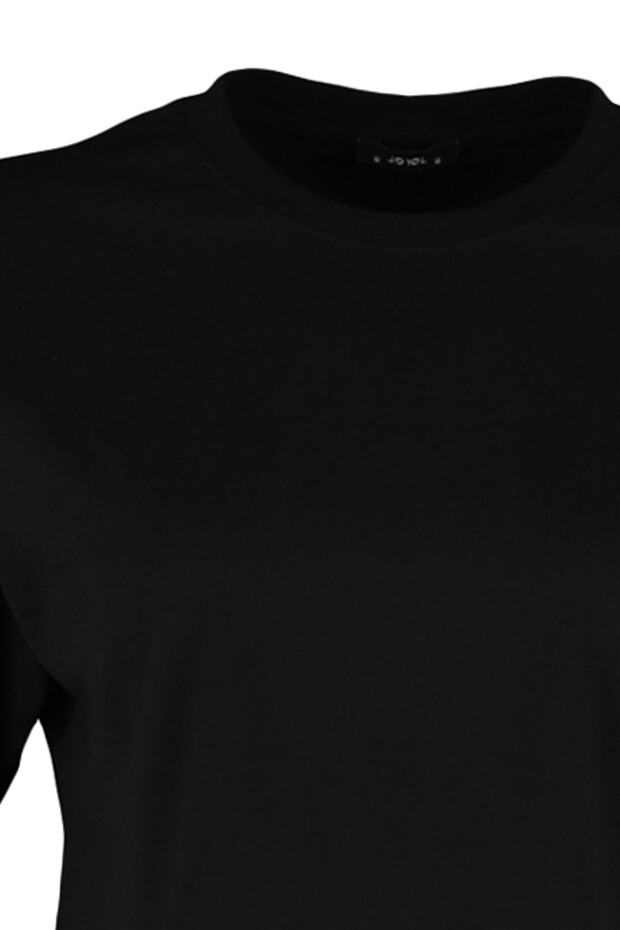 Siyah Relaxed/Rahat Kalıp %100 Kalın Pamuklu Crop Örme T-Shirt TWOSS23TS00038 - 7