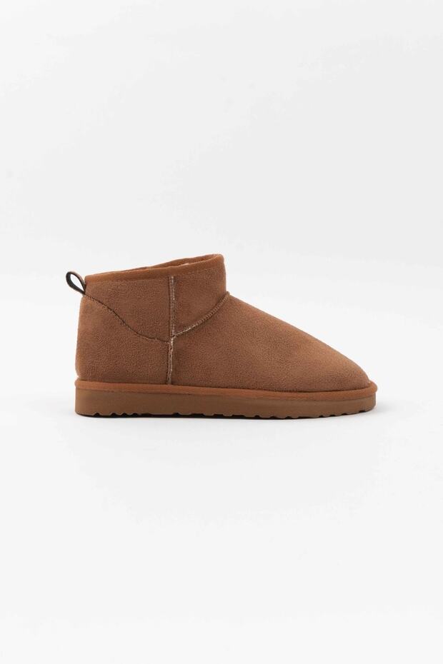 016 Uggcı Mini Beige Suede Ankle Boots with Feather Inside Düztbn
