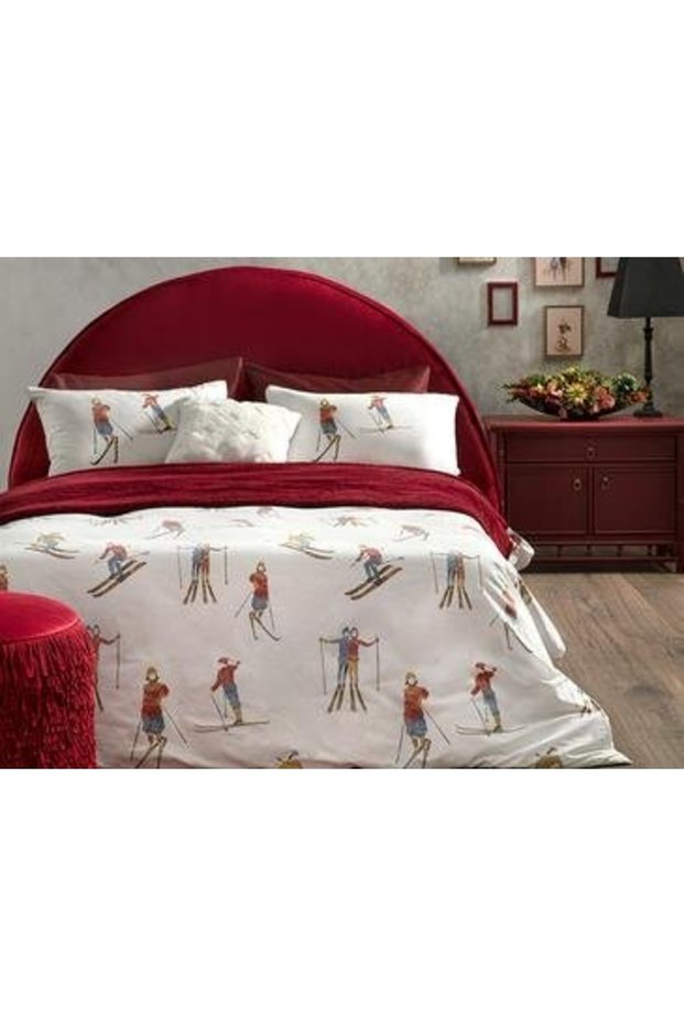 Winter Vacay Cotton Double Duvet Cover Set 200x220 Cm Red