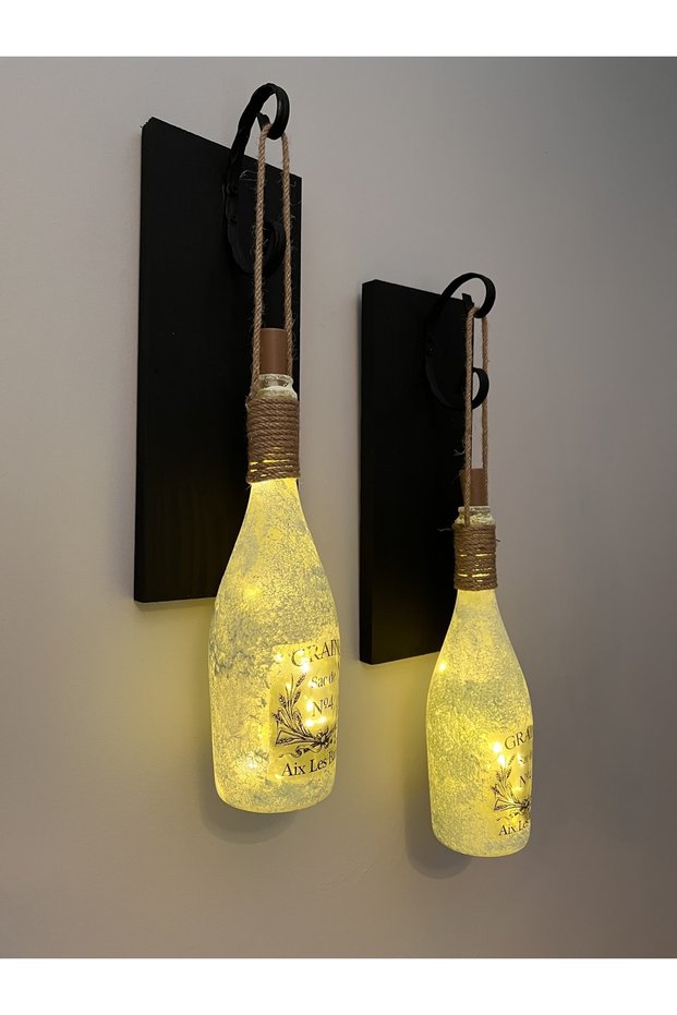 Copy - Stopper Fairy Led Lighted Black Wooden Glass Champagne Bottle Wall Sconce Set of 2
