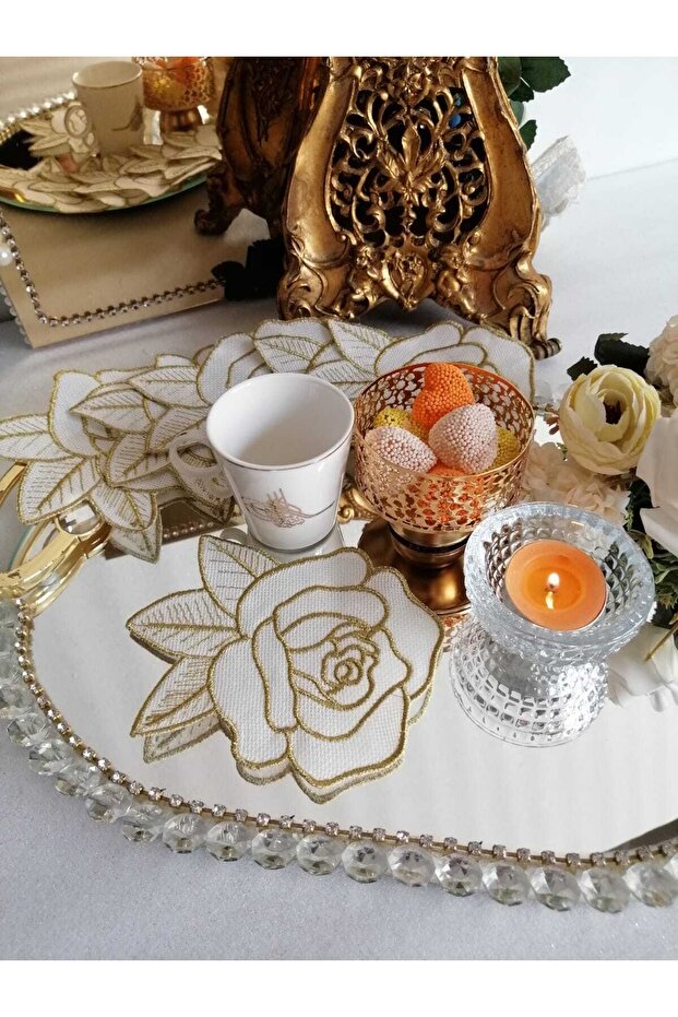Coffee Side Napkin, Presentation Napkin, New Year's Cocktail Napkin, 6 Pieces, (rose Model)