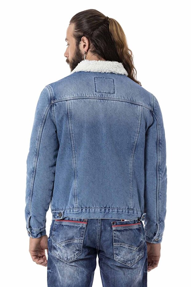 Cj294 Kürklü Basic Iceblue Jeans Ceket - 5