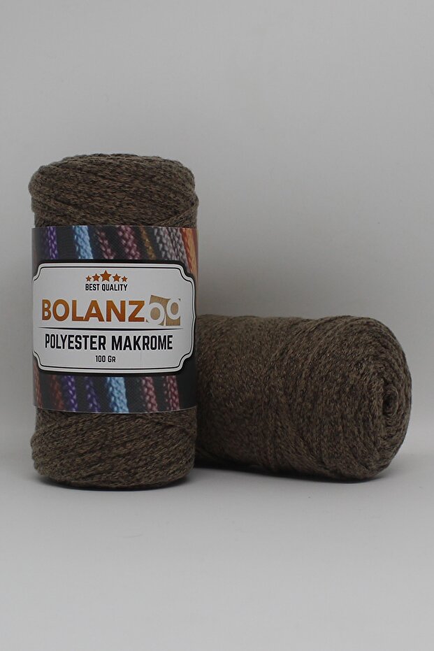 Polyester Makrome Ipi 2 Adet 100gr Kırçıllı Kahverengi 3mm Örgü Ipi - 1