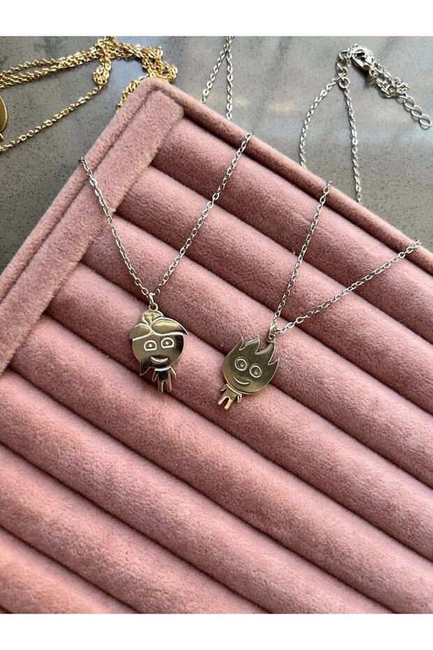 2 Pieces Silver Fire And Water Necklace Dear Friendship Best Friends Necklace
