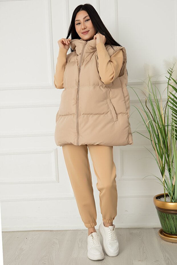 Kadın Kapüşonlu Boyfriend Şişme Yelek 8155 - 2