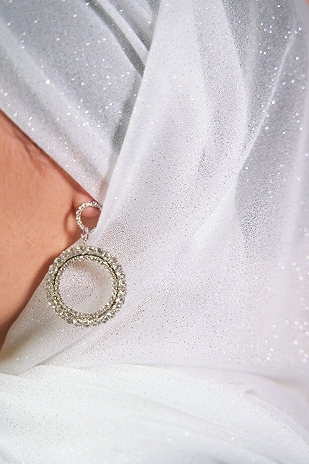 Simli Beyaz Abiye Şal - 4