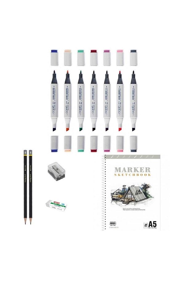 Marker Kalem Çizim Seti 1 + 8'li Maker Set + A5 Defter + Dereceli Kalem - 1