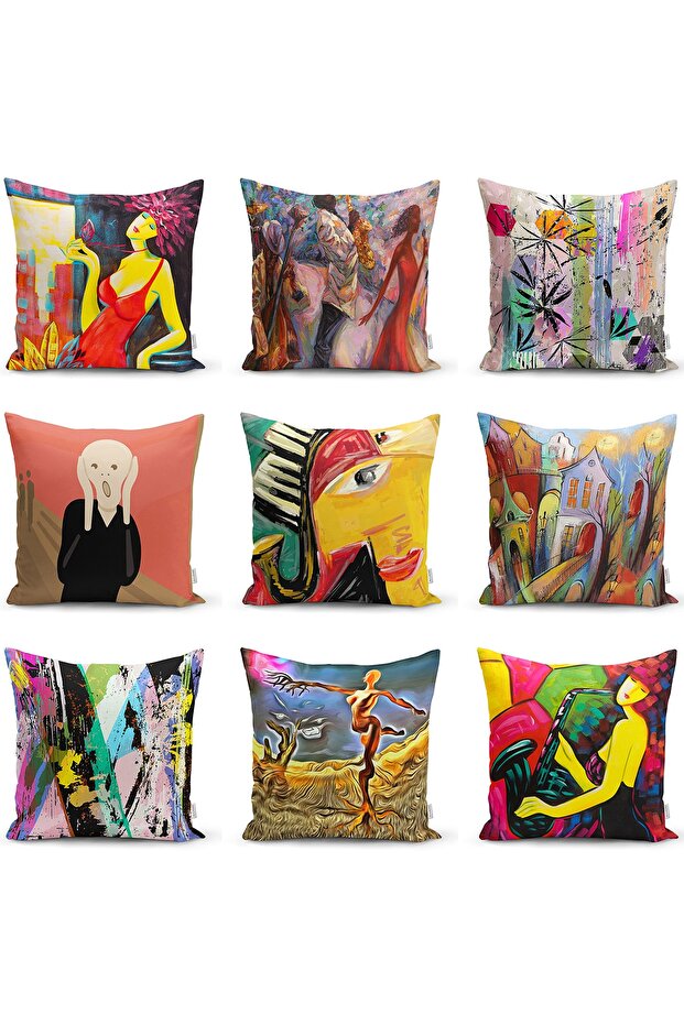 Double Sided Water Paint Red Dressed Motif Special Design Raschel Knitted Throw Pillow Cover